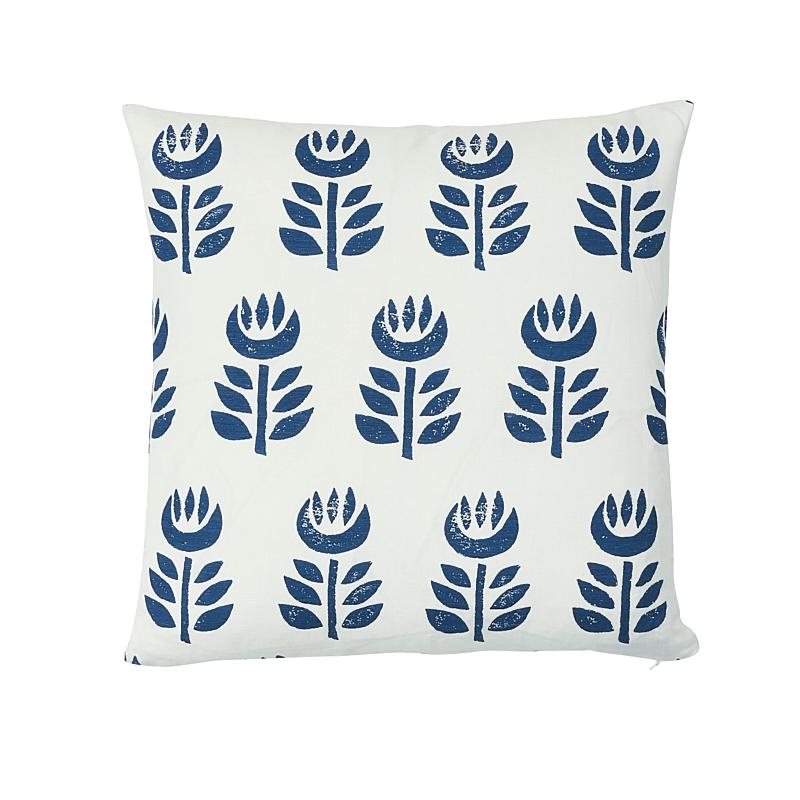 Schumacher Navy Blue 18" x 18" Rosenborg Hand Print Pillow
