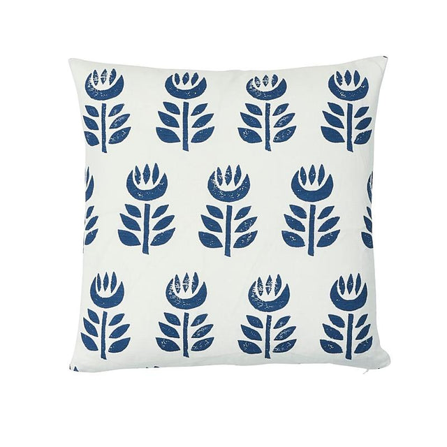 Schumacher Navy Blue 18" x 18" Rosenborg Hand Print Pillow