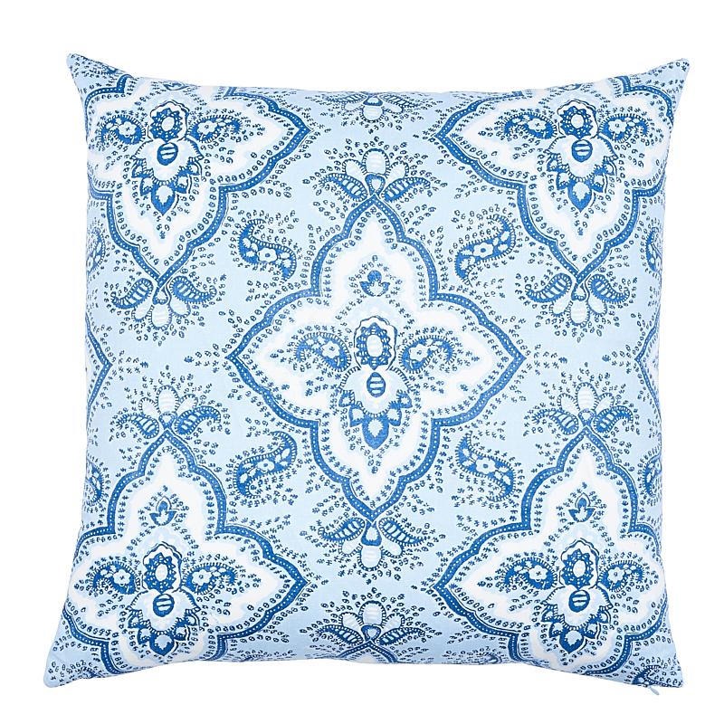 Schumacher Blues 22" x 22" Amalia Medallion Pillow