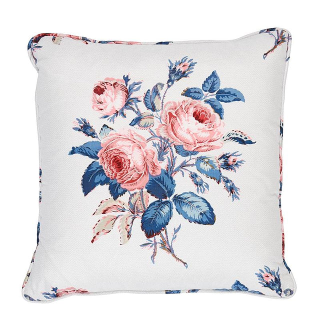 Schumacher Rose & Blue 14" x 14" Loudon Rose Pillow