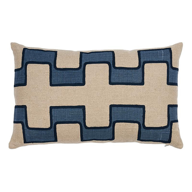 Schumacher Blue 25" x 16" Dixon Embroidered Print Pillow