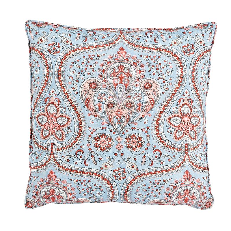Schumacher Paisley Court Blue & Rose 20" x 20" Pillow