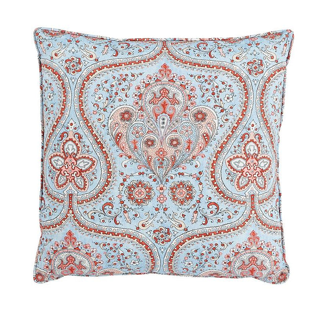Schumacher Paisley Court Blue & Rose 20" x 20" Pillow