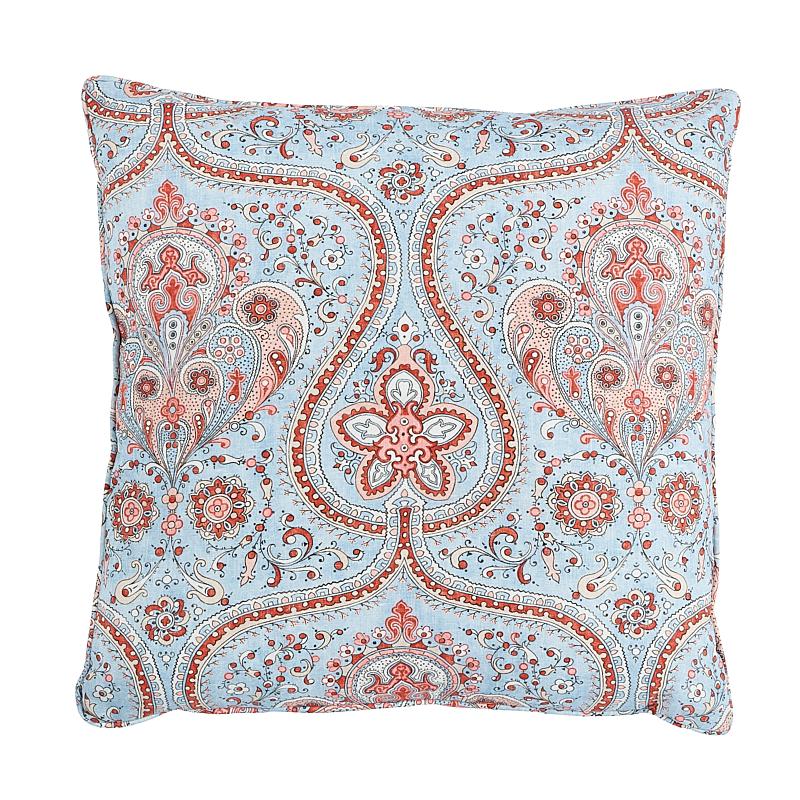 Schumacher Paisley Court Blue & Rose 20" x 20" Pillow