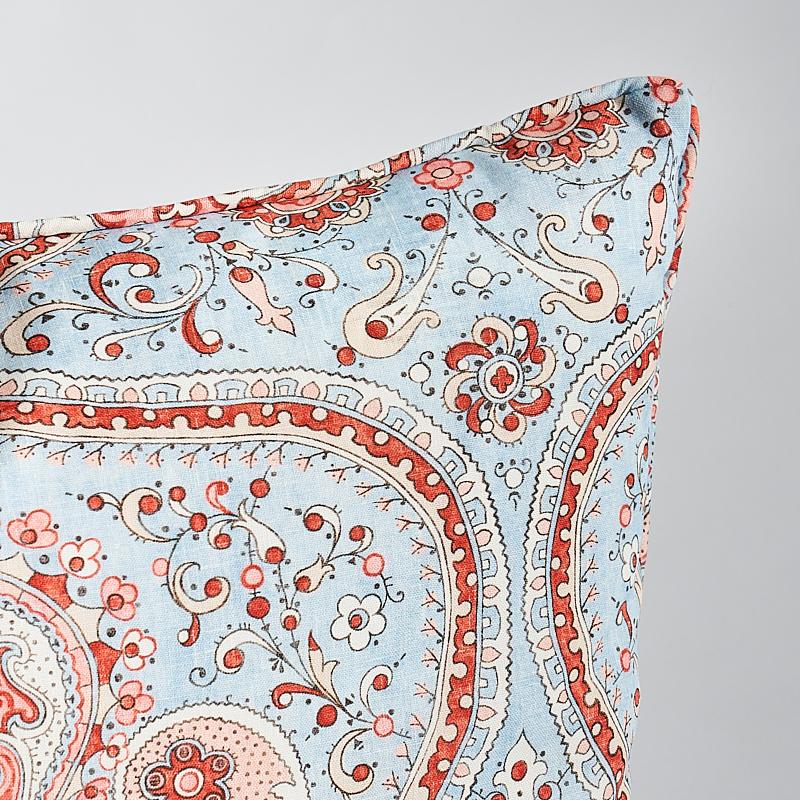 Schumacher Paisley Court Blue & Rose 20" x 20" Pillow