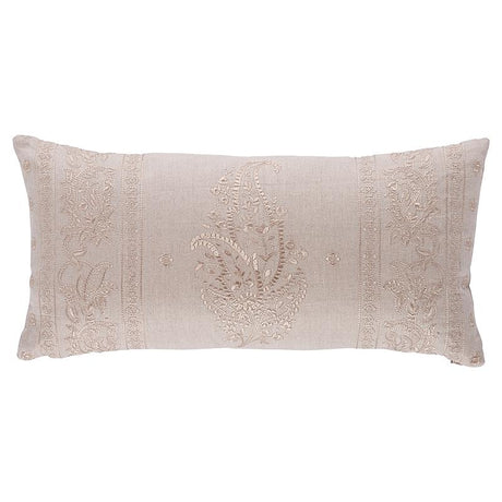 Schumacher Flax 24" x 12" Jaipur Linen Embroidery Pillow