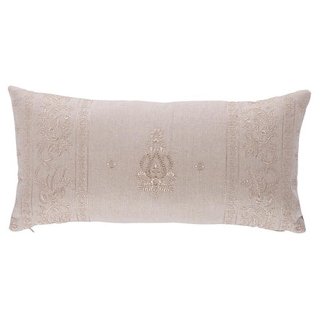 Schumacher Flax 24" x 12" Jaipur Linen Embroidery Pillow
