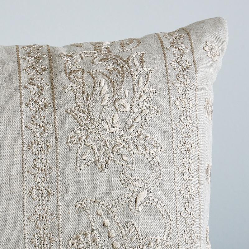 Schumacher Jaipur Linen Embroidery Flax 24" x 12" Pillow