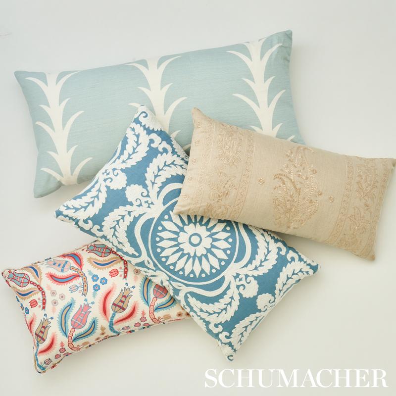 Schumacher Jaipur Linen Embroidery Flax 24" x 12" Pillow