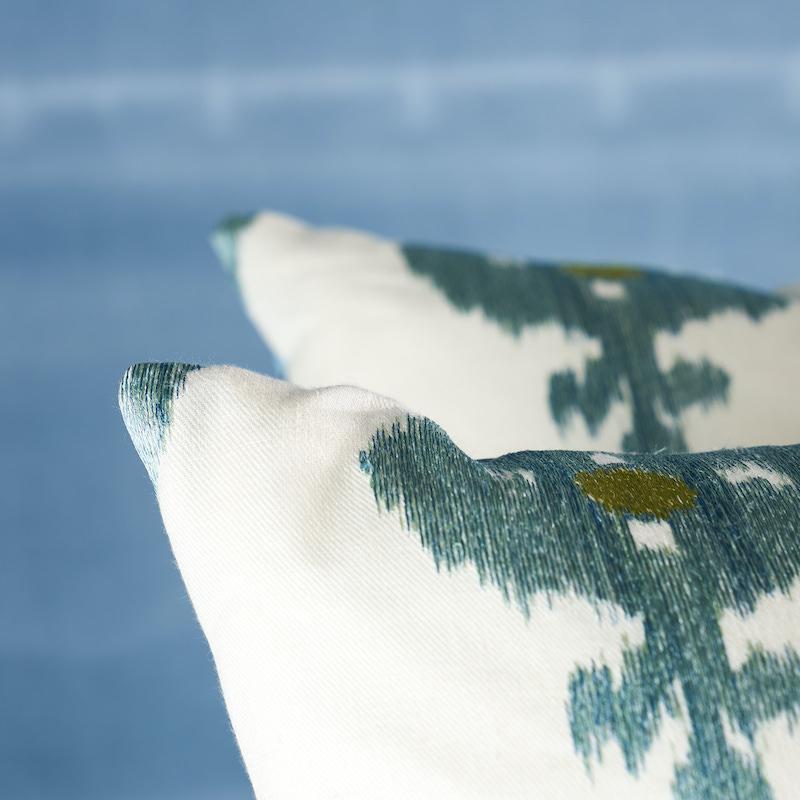 Schumacher Sky 22" x 22" Raja Embroidery Pillow
