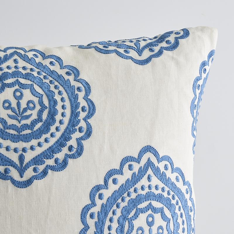 Schumacher Olana Embroidery Blue& White 22" x 22" Pillow
