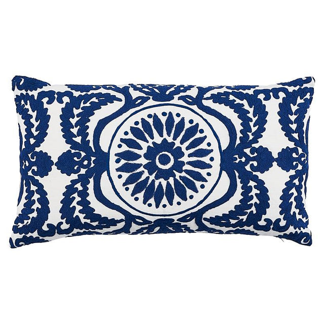 Schumacher Cobalt 26" x 15" Castanet Embroidery Pillow