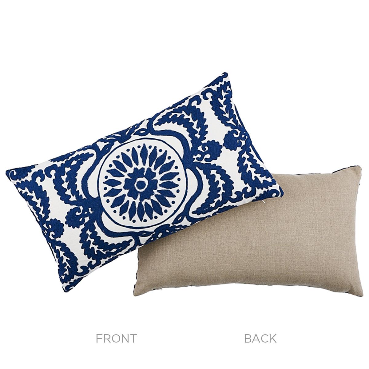 Schumacher Cobalt 26" x 15" Castanet Embroidery Pillow