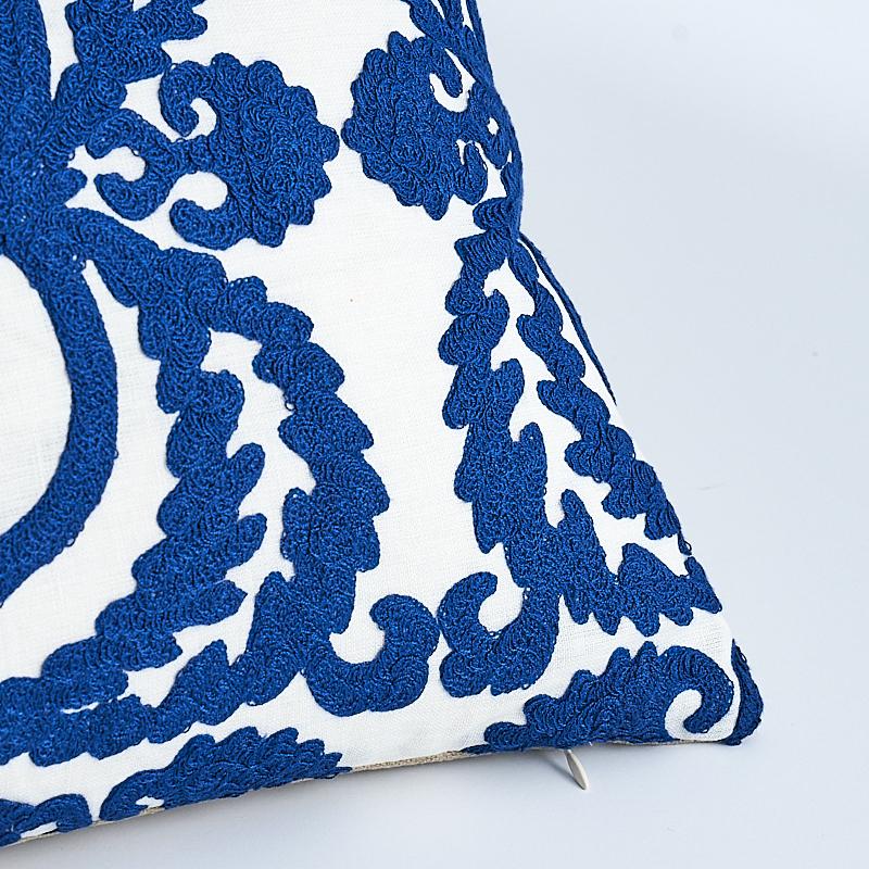 Schumacher Castanet Embroidery Cobalt 26" x 15" Pillow