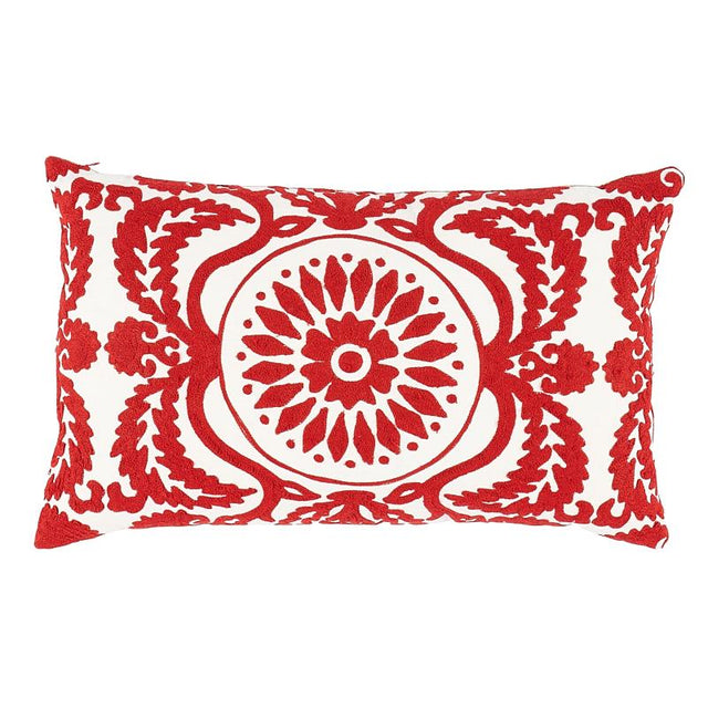 Schumacher Red 26" x 15" Castanet Embroidery Pillow