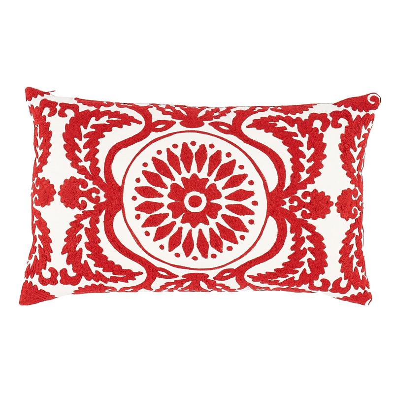 Schumacher Castanet Embroidery Red 26" x 15" Pillow
