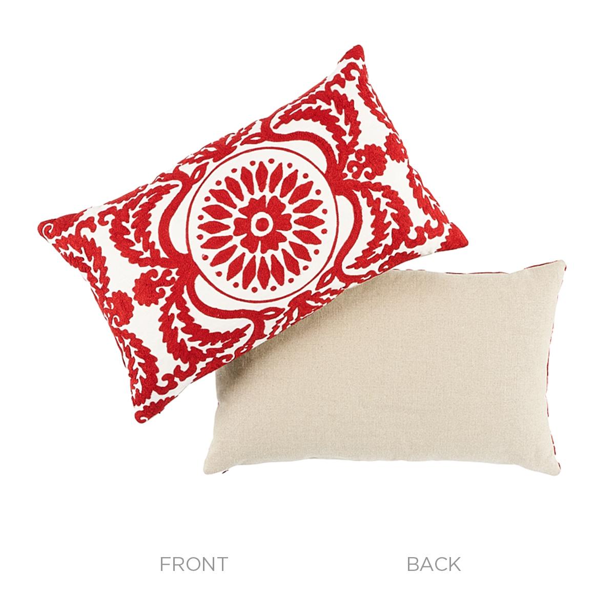 Schumacher Red 26" x 15" Castanet Embroidery Pillow