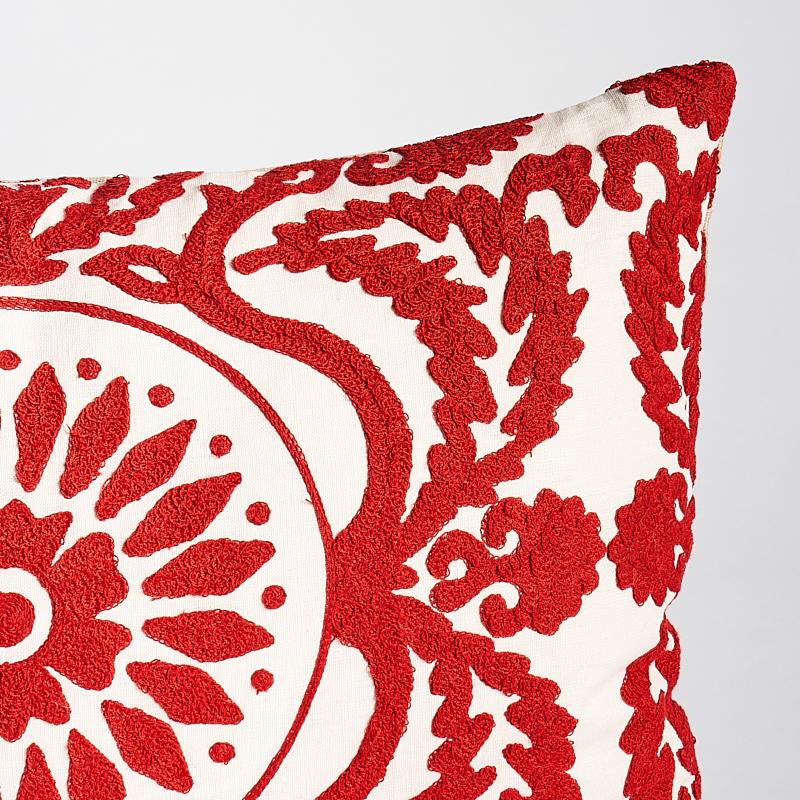 Schumacher Castanet Embroidery Red 26" x 15" Pillow