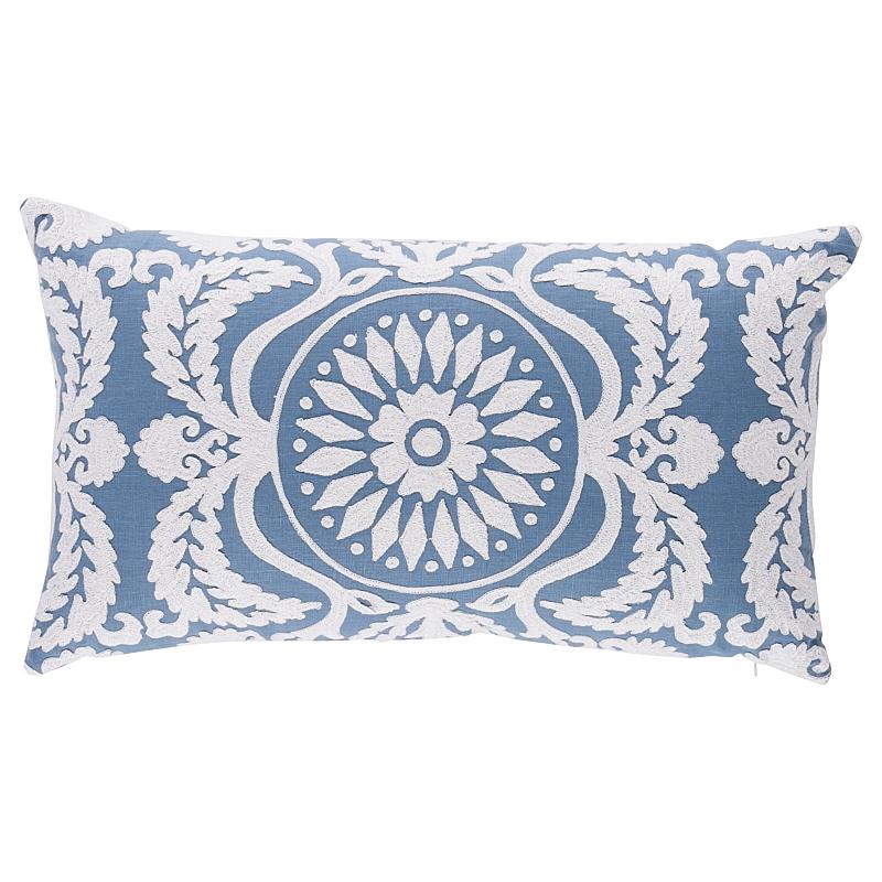 Schumacher Chambray 26" x 15" Castanet Embroidery Pillow