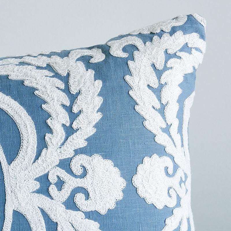 Schumacher Chambray 26" x 15" Castanet Embroidery Pillow
