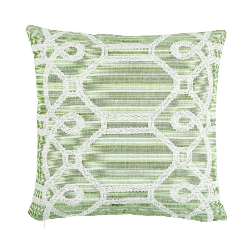 Schumacher Ziz Embroidery Green & White 18" x 18" Pillow