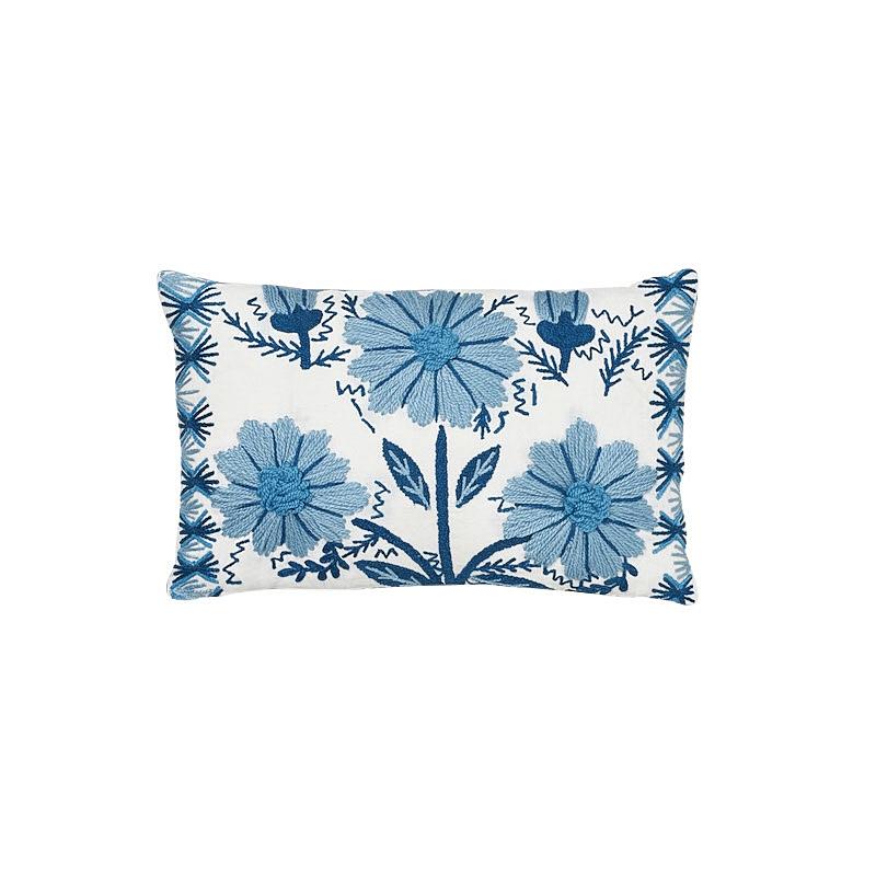 Schumacher Sky 15" x 9" Marguerite Embroidery Pillow A