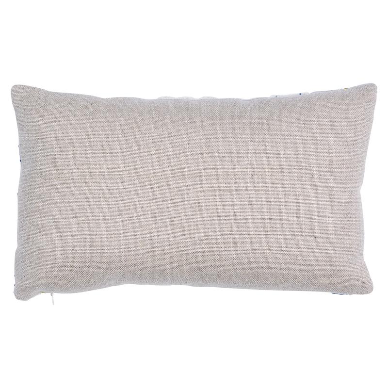 Schumacher Blue & Ochre 15" x 9" Marguerite Embroidery Pillow A