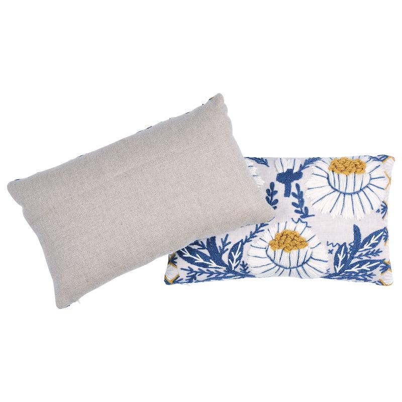 Schumacher Blue & Ochre 15" x 9" Marguerite Embroidery Pillow B