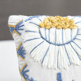Schumacher Blue & Ochre 15" x 9" Marguerite Embroidery Pillow B