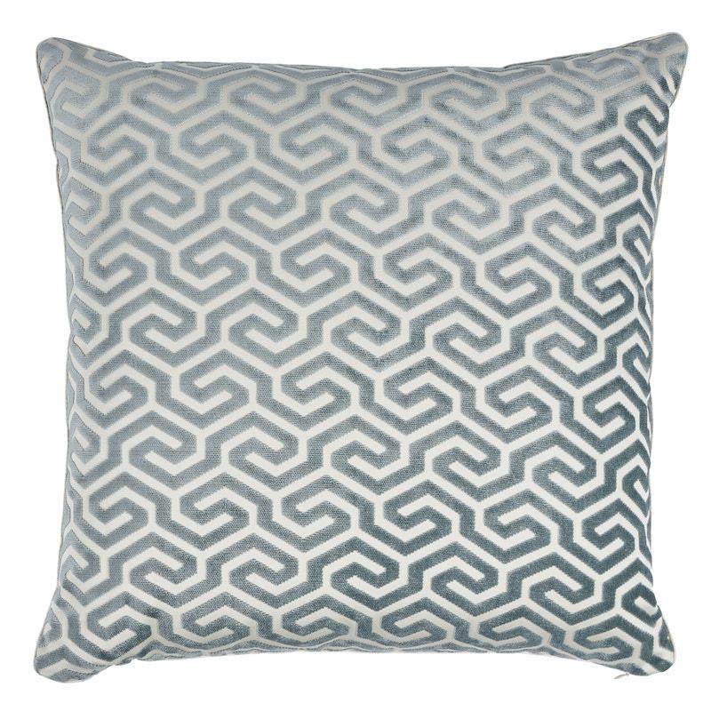 Schumacher Mineral & White 22" x 22" Ming Fret Velvet Pillow