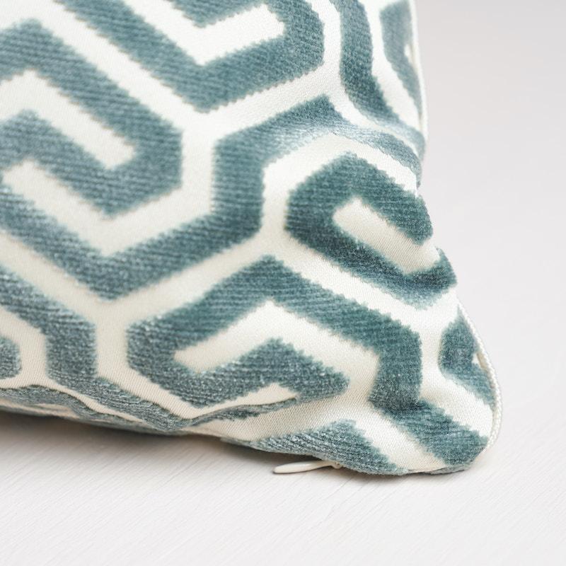 Schumacher Mineral & White 22" x 22" Ming Fret Velvet Pillow