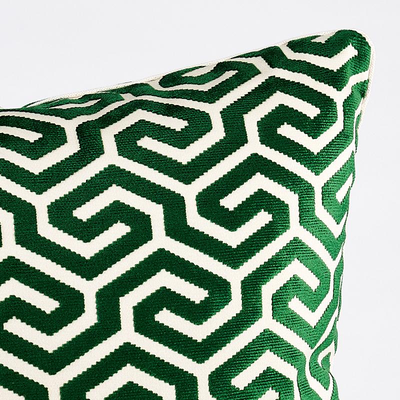 Schumacher Ming Fret Velvet Emerald 18" x 18" Pillow