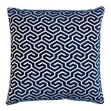 Schumacher Navy 20" x 20" Ming Fret Velvet Pillow