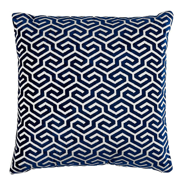 Schumacher Navy 20" x 20" Ming Fret Velvet Pillow