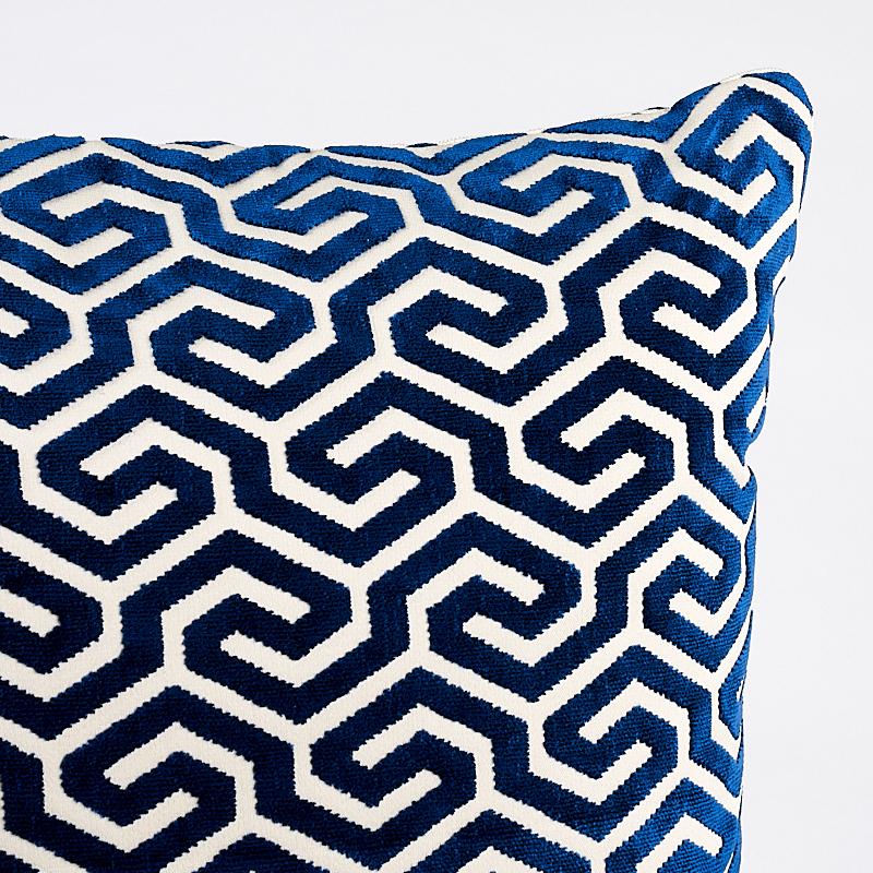Schumacher Navy 20" x 20" Ming Fret Velvet Pillow