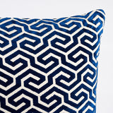 Schumacher Navy 20" x 20" Ming Fret Velvet Pillow