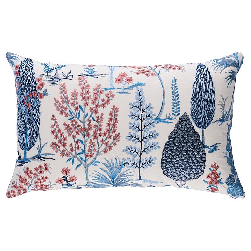 Schumacher Pandora Embroidery Delft & Rose 25" x 16" Pillow