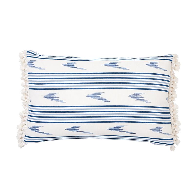 Schumacher Santa Barbara Ikat Indigo & White 22" x 14" Pillow