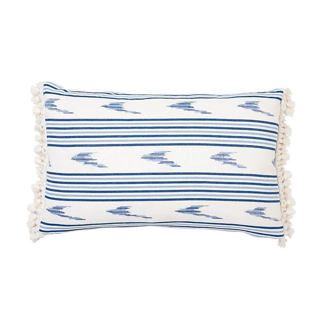 Schumacher Santa Barbara Ikat Indigo & White 22" x 14" Pillow