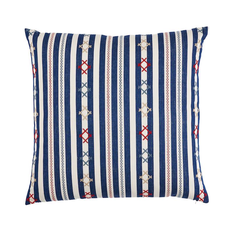 Schumacher Navy 22" x 22" Rhodes Stripe Pillow