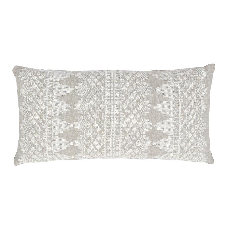 Schumacher Natural 24" x 12" Wentworth Embroidery Pillow