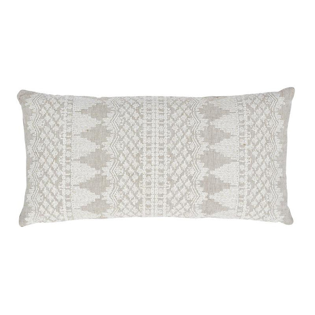 Schumacher Natural 24" x 12" Wentworth Embroidery Pillow