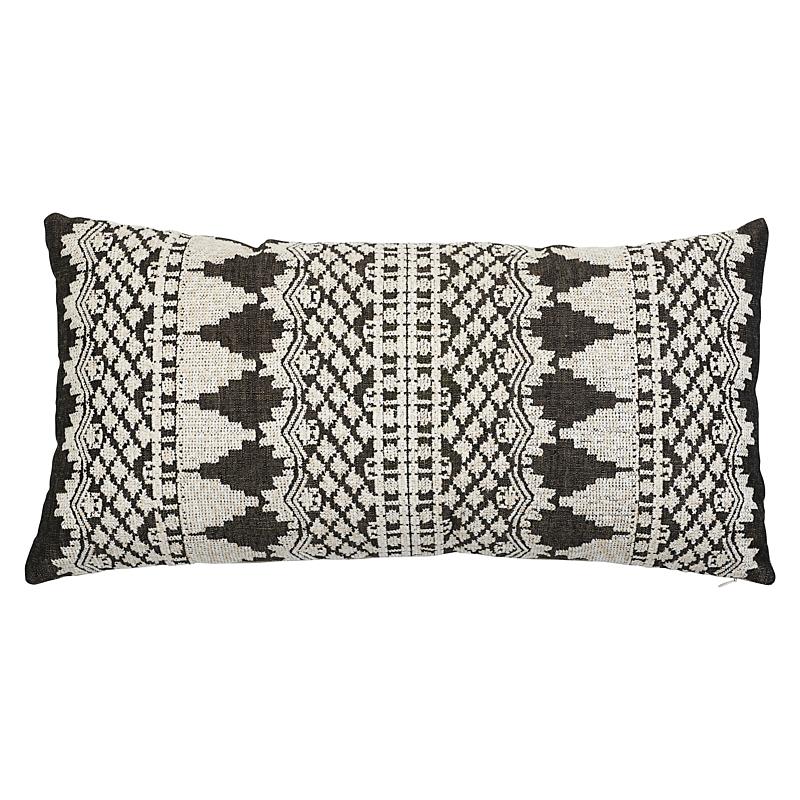 Schumacher Carbon 24" x 12" Wentworth Embroidery Pillow