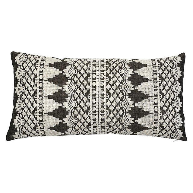 Schumacher Carbon 24" x 12" Wentworth Embroidery Pillow