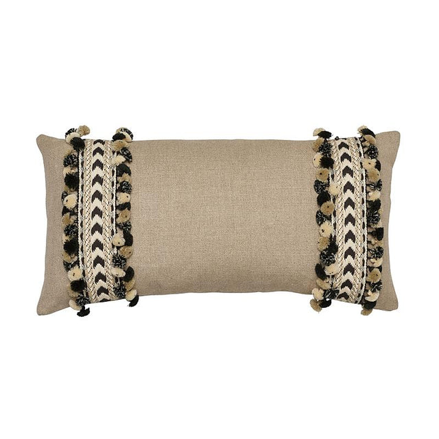Schumacher Flax 24" x 12" Maracana Pom Pillow