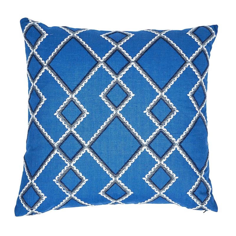 Schumacher Blue 20" x 20" Branson Embroidery Pillow