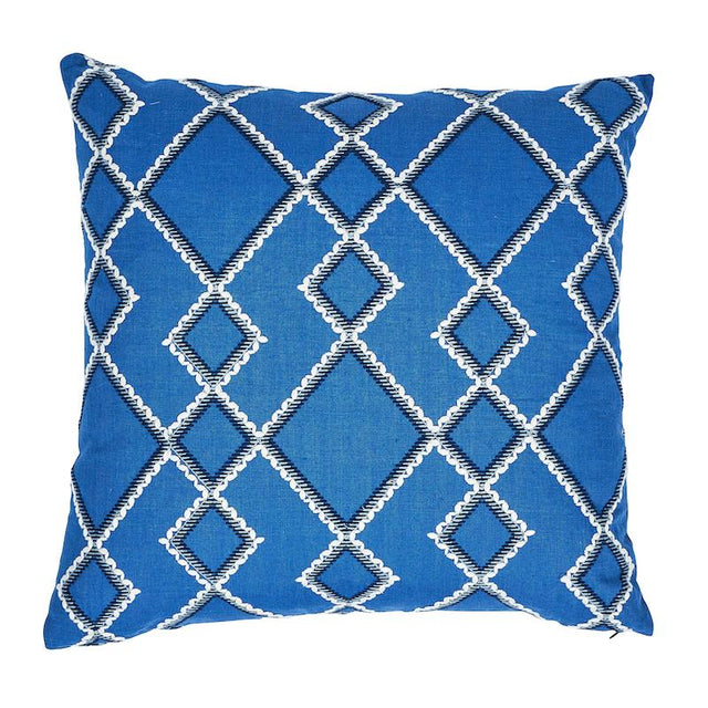 Schumacher Blue 20" x 20" Branson Embroidery Pillow