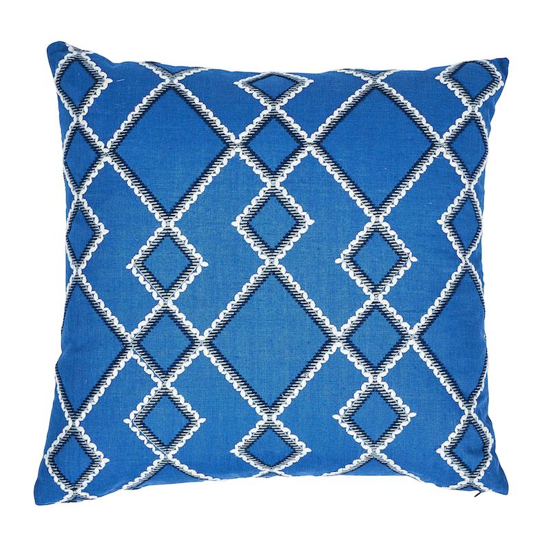 Schumacher Branson Embroidery Blue 20" x 20" Pillow