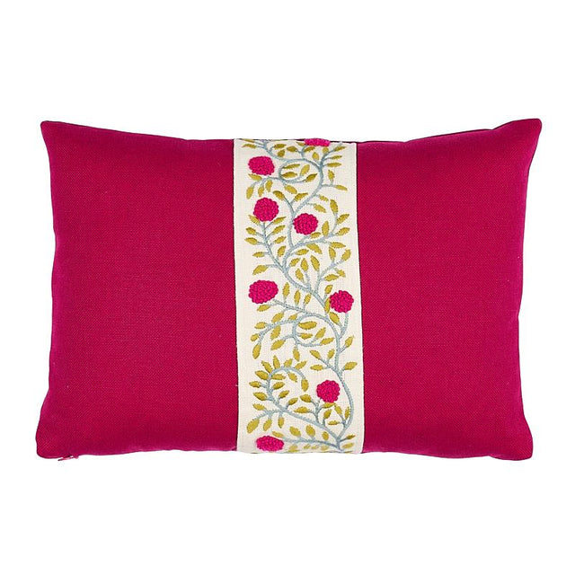 Schumacher Magenta & Leaf 16" x 11" Ashoka Pillow