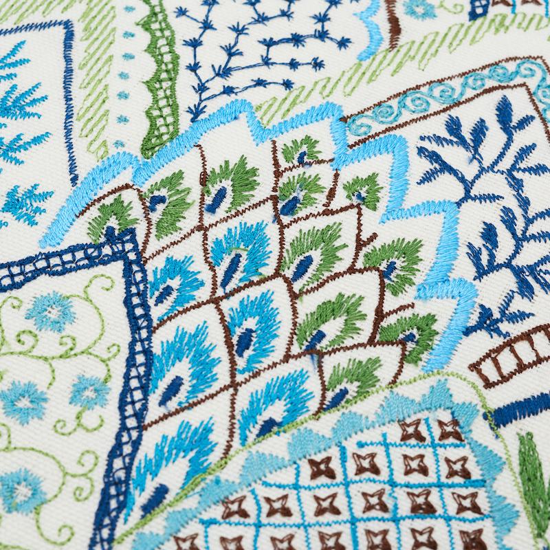 Schumacher Albizia Embroidery Blue & Green 18" x 18" Pillow